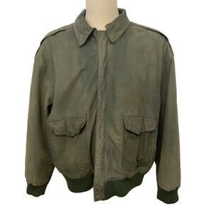 Vintage G-III Global Identity Jacket Mens XL Green Leather Bomber Aviator Coat